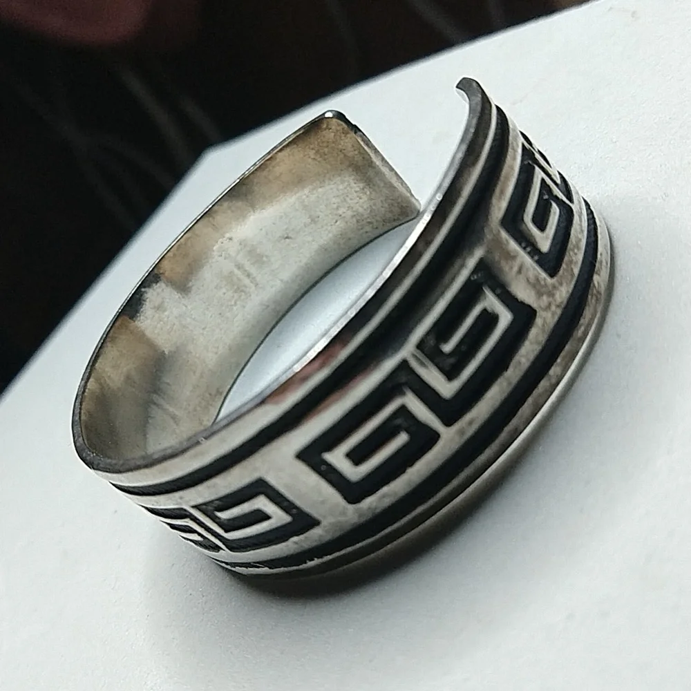 Solid sterling silver 925 greek key scroll design cuff bracelet vintage mexico